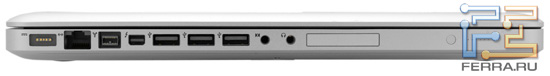   Apple MacBook Pro 17: MagSafe, RJ-45, Thunderbolt, FireWire-800,  USB,  , ExpressCard/34