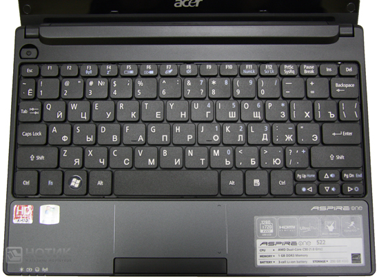 Нетбук Acer Aspire One 522-C5Dkk : клавиатура