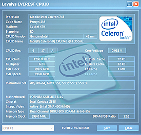 Toshiba Satellite T110-11R Everest CPU Test