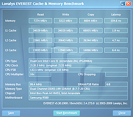 Samsung R580 Everest Cache and Memory Test