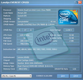 Lenovo IdeaPad Y550 Everest CPU Test