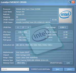 Acer Aspire Timeline 5810T Everest CPUID