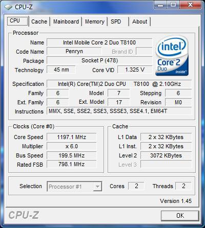 cpu-z intel core 2 duo T8100