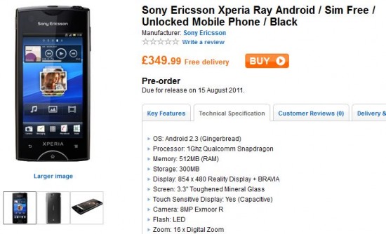 Sony Ericsson Xperia ray  Play.com