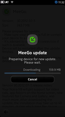 Nokia N9 MeeGo downloading