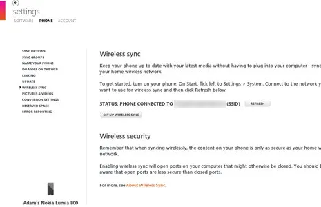 Wireless sync set up Wireless sync set up